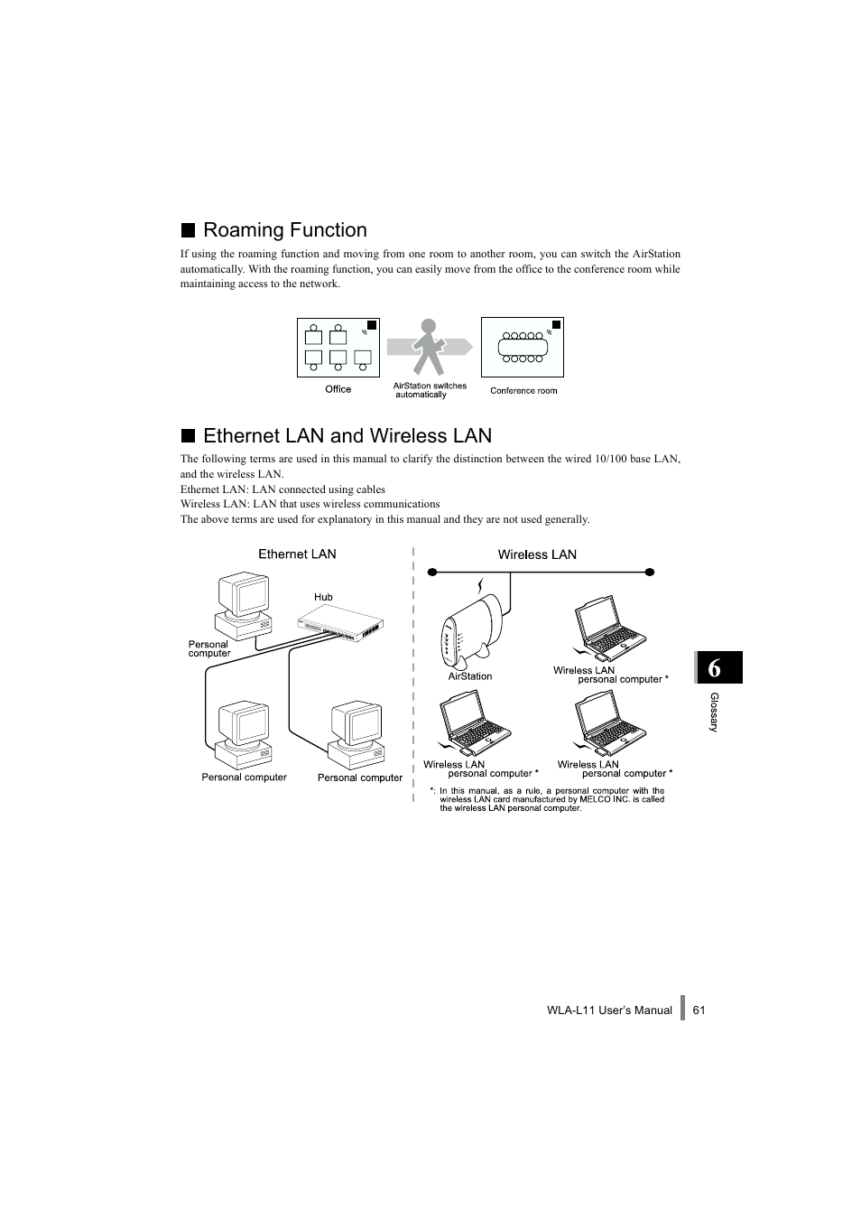 Roaming function, Ethernet lan and wireless lan | Buffalo Technology WLA-L11 User Manual | Page 63 / 68