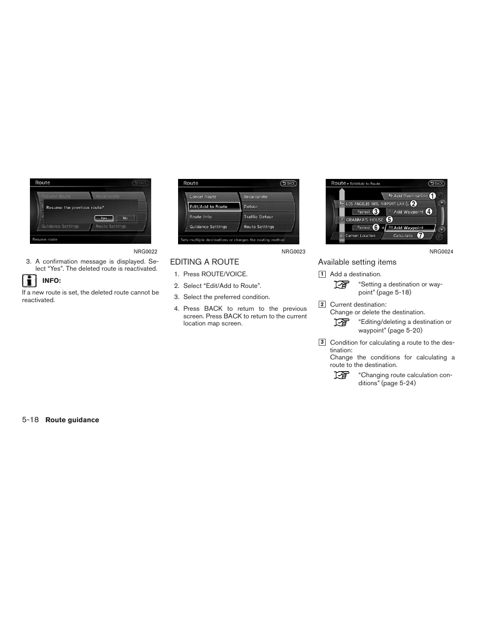 Editing a route -18 | NISSAN 2012 Altima Sedan - Navigation System Owner's Manual User Manual | Page 126 / 313