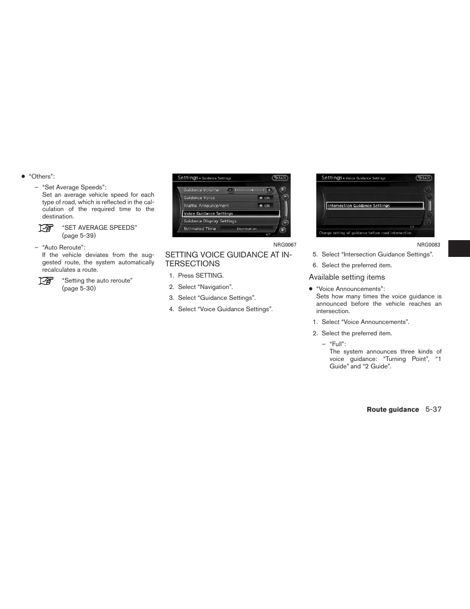 Setting voice guidance at intersections -37 | NISSAN 2012 Altima Sedan - Navigation System Owner's Manual User Manual | Page 145 / 313