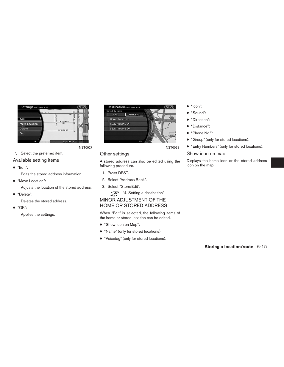 Minor adjustment of the home or stored address -15 | NISSAN 2012 Altima Sedan - Navigation System Owner's Manual User Manual | Page 163 / 313