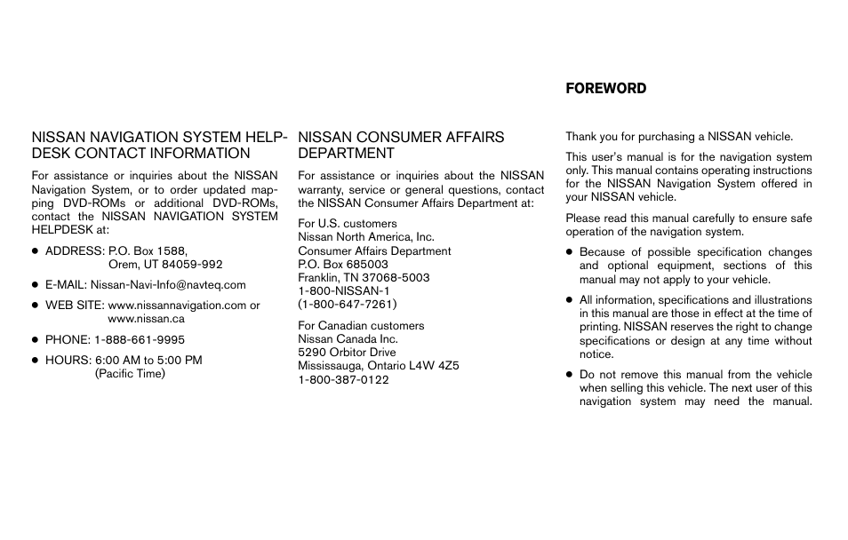 NISSAN 2012 Altima Sedan - Navigation System Owner's Manual User Manual | Page 2 / 313