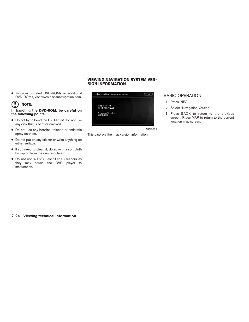 Viewing navigation system version information -24, Basic operation -24 | NISSAN 2012 Altima Sedan - Navigation System Owner's Manual User Manual | Page 210 / 313