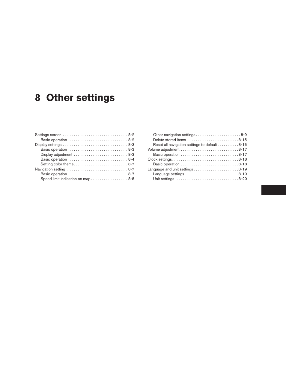 Other settings, 8 other settings | NISSAN 2012 Altima Sedan - Navigation System Owner's Manual User Manual | Page 213 / 313
