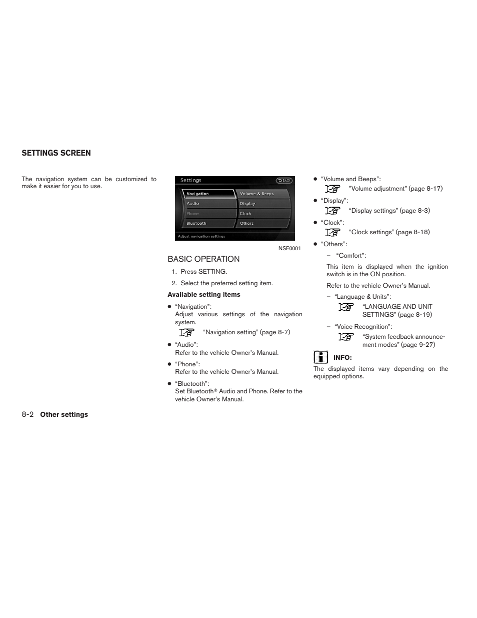 Settings screen -2, Basic operation -2 | NISSAN 2012 Altima Sedan - Navigation System Owner's Manual User Manual | Page 214 / 313