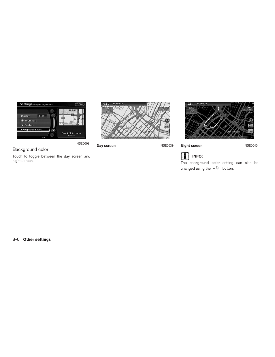 Background color | NISSAN 2012 Altima Sedan - Navigation System Owner's Manual User Manual | Page 218 / 313