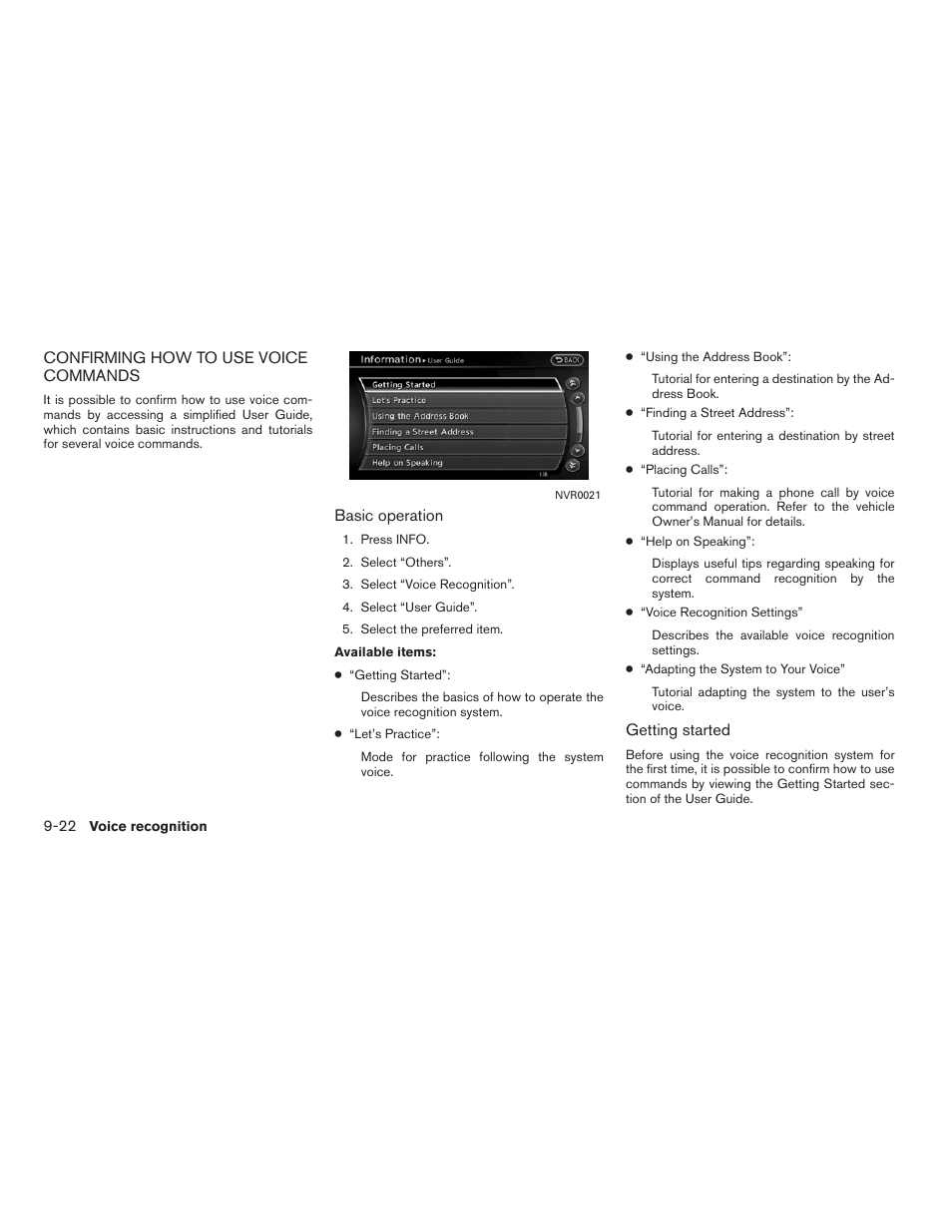 Confirming how to use voice commands -22 | NISSAN 2012 Altima Sedan - Navigation System Owner's Manual User Manual | Page 256 / 313