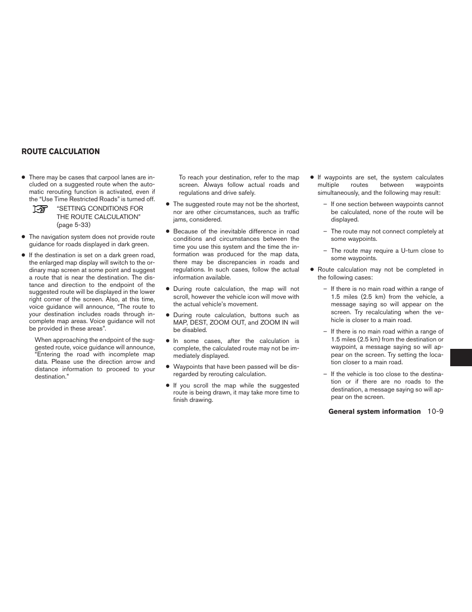 Route calculation -9 | NISSAN 2012 Altima Sedan - Navigation System Owner's Manual User Manual | Page 281 / 313