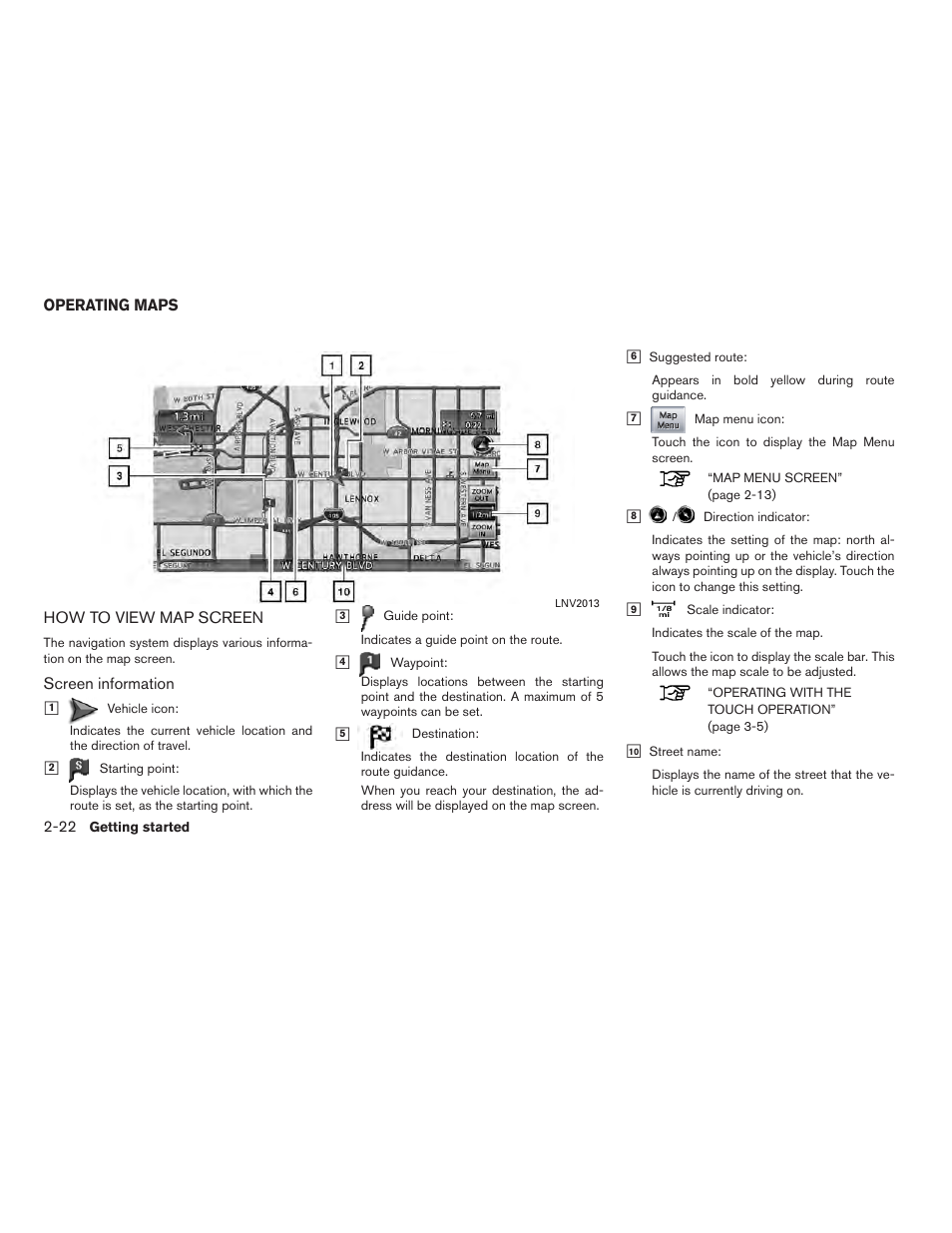 Operating maps -22, How to view map screen -22 | NISSAN 2012 Altima Sedan - Navigation System Owner's Manual User Manual | Page 30 / 313