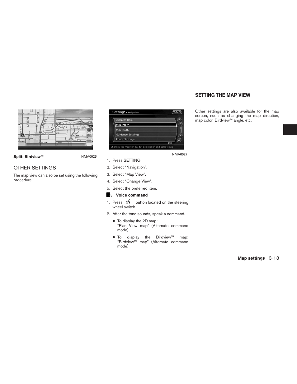 Other settings -13, Setting the map view -13 | NISSAN 2012 Altima Sedan - Navigation System Owner's Manual User Manual | Page 59 / 313