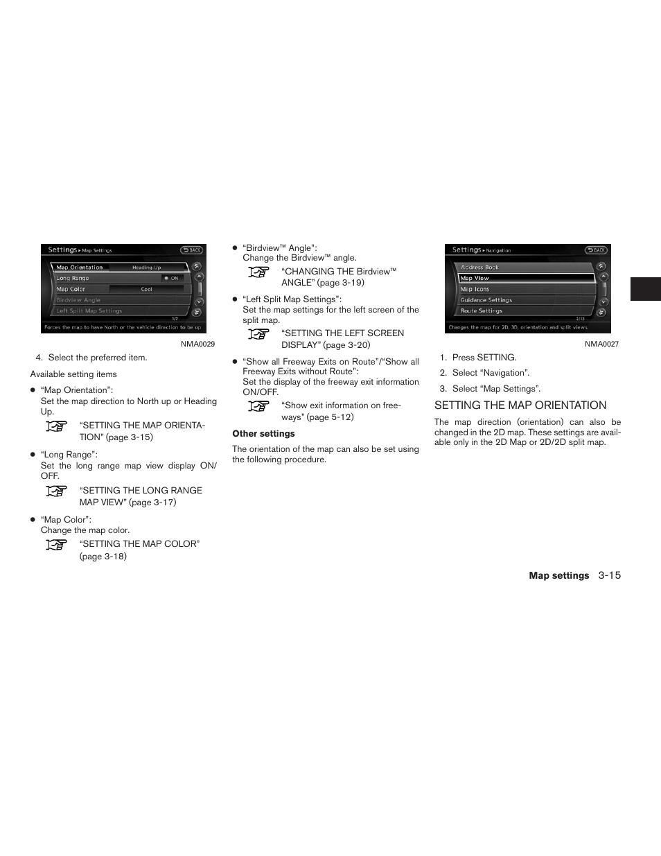 Setting the map orientation -15 | NISSAN 2012 Altima Sedan - Navigation System Owner's Manual User Manual | Page 61 / 313