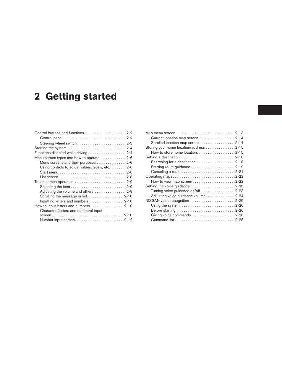 Getting started, 2 getting started | NISSAN 2012 Altima Sedan - Navigation System Owner's Manual User Manual | Page 9 / 313