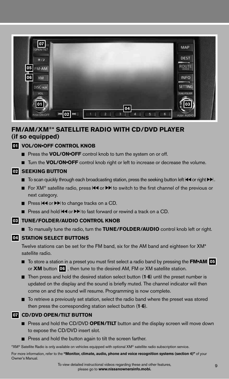 Fm/am/xm | NISSAN 2012 Altima Sedan - Quick Reference Guide User Manual | Page 11 / 20