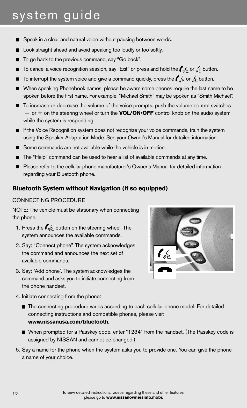 System guide | NISSAN 2012 Altima Sedan - Quick Reference Guide User Manual | Page 14 / 20