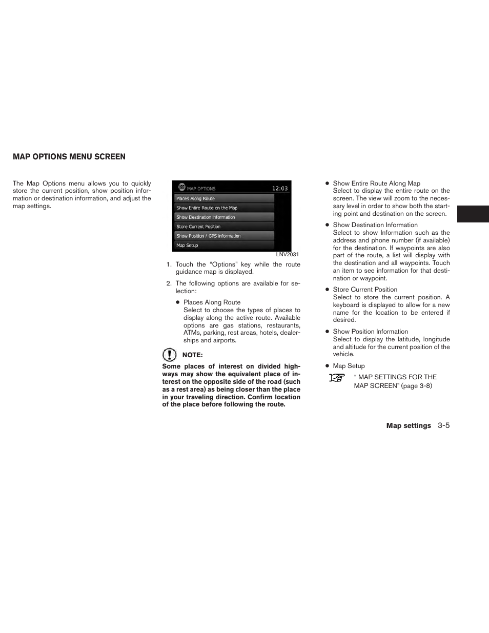 Map options menu screen -5 | NISSAN 2013 Titan - Navigation System Owner's Manual User Manual | Page 23 / 104