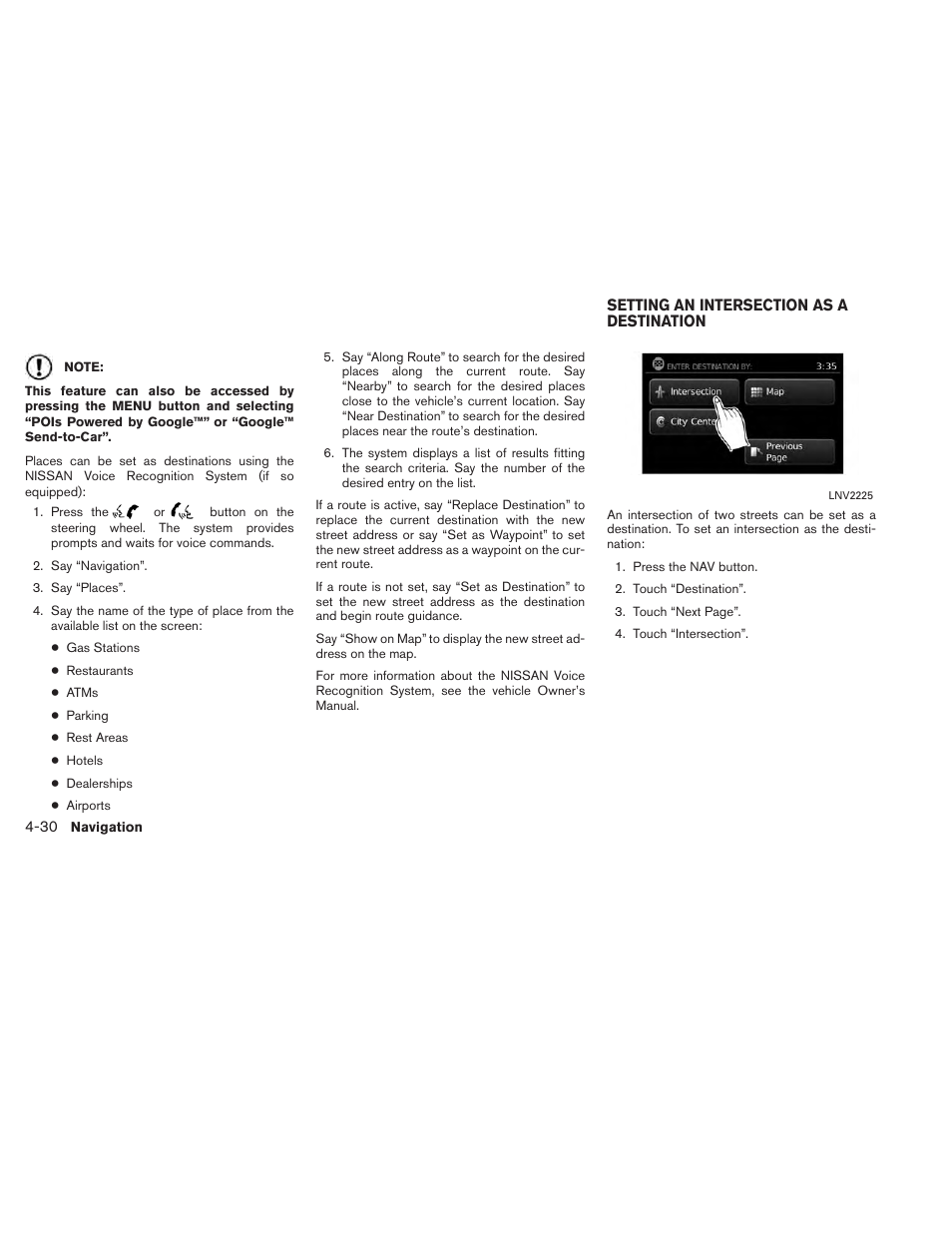 Setting an intersection as a destination -30 | NISSAN 2013 Titan - Navigation System Owner's Manual User Manual | Page 64 / 104