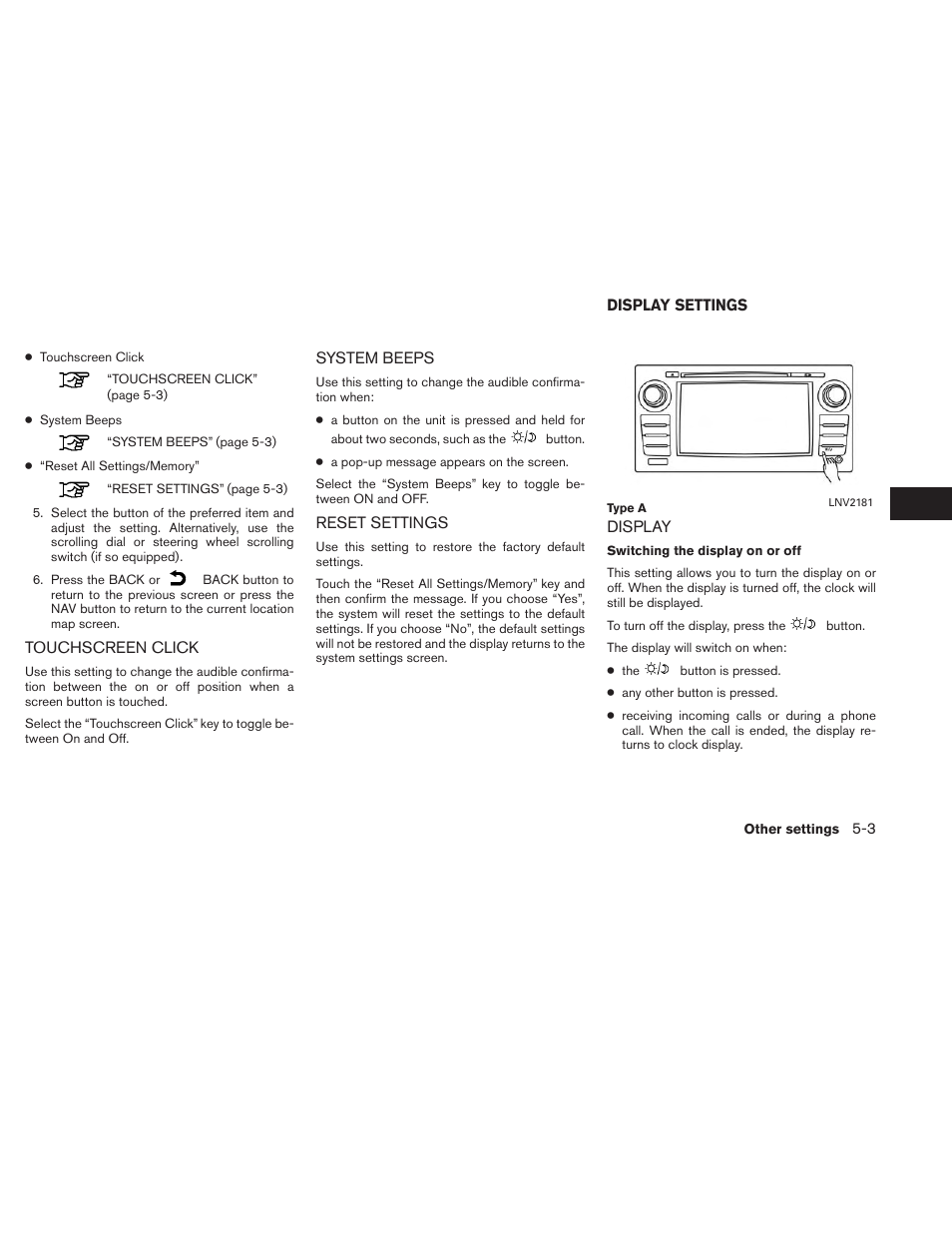 Display settings -3, Display -3 | NISSAN 2013 Titan - Navigation System Owner's Manual User Manual | Page 83 / 104