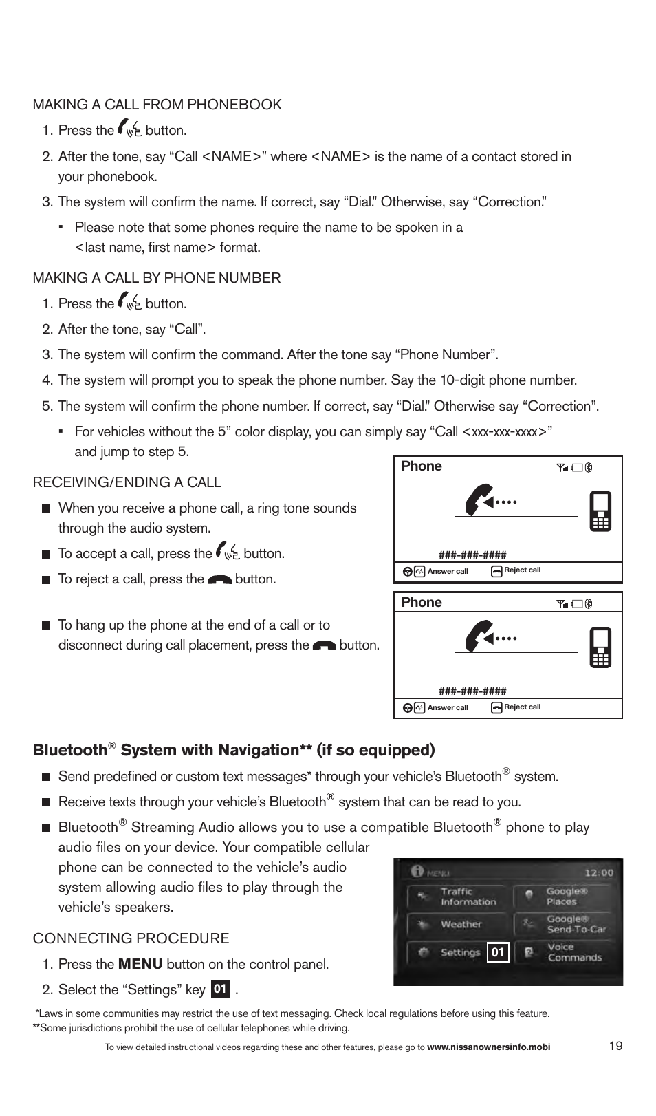 Bluetooth, System with navigation** (if so equipped) | NISSAN 2013 Altima Sedan - Quick Reference Guide User Manual | Page 21 / 28