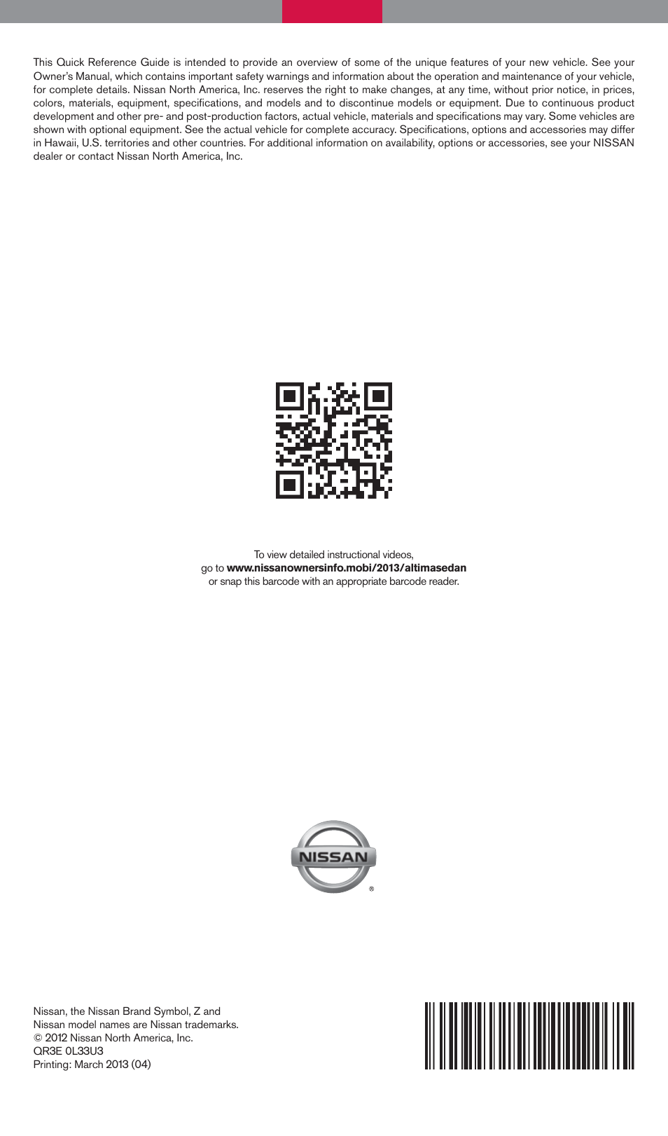 NISSAN 2013 Altima Sedan - Quick Reference Guide User Manual | Page 28 / 28