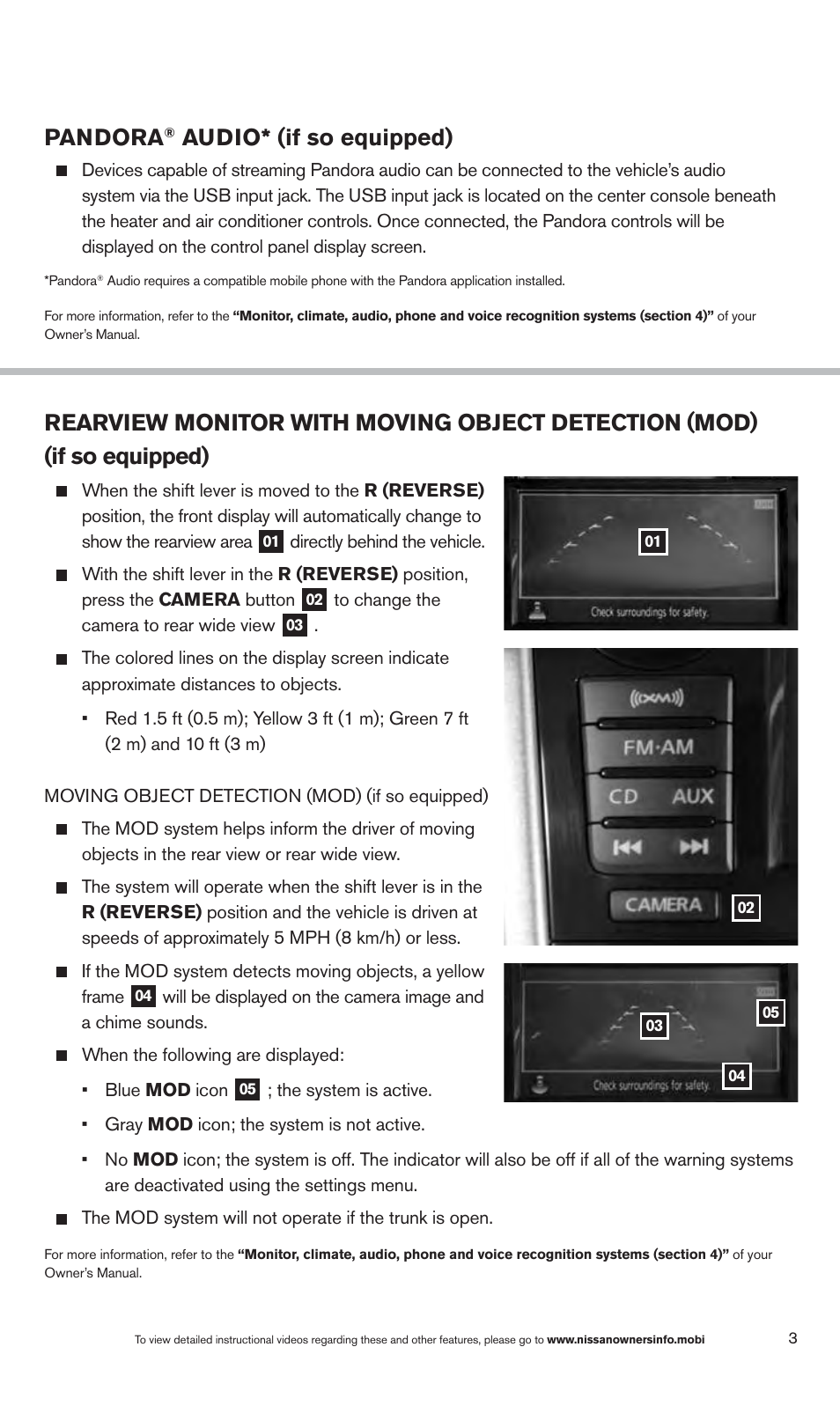 Pandora, Audio* (if so equipped) | NISSAN 2013 Altima Sedan - Quick Reference Guide User Manual | Page 5 / 28