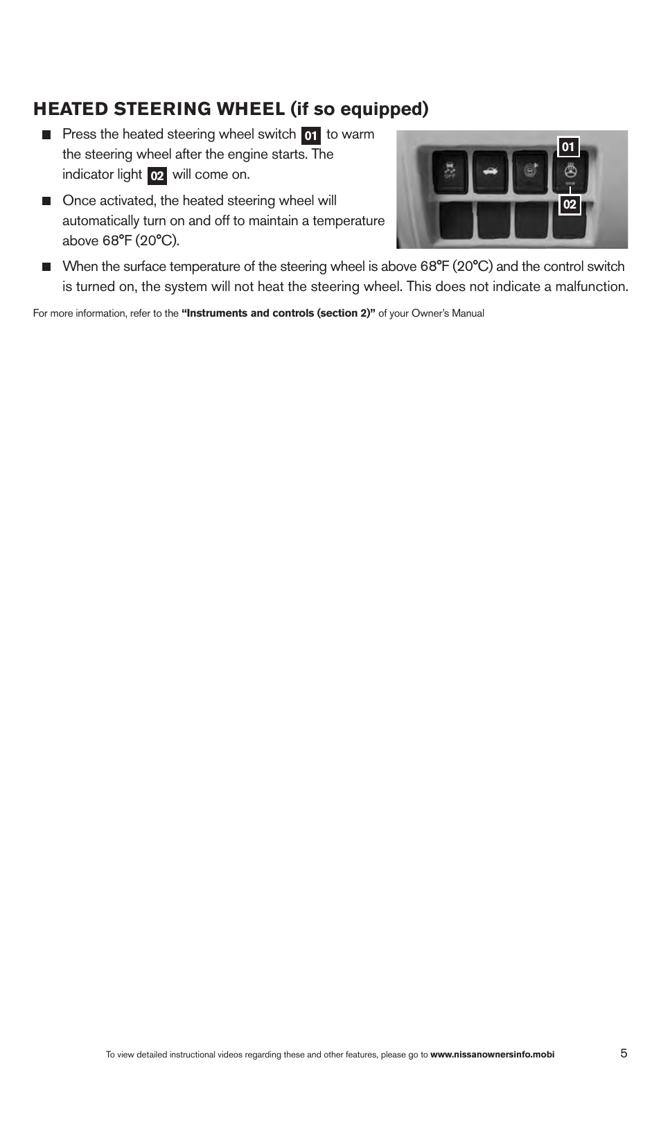 Heated steering wheel (if so equipped) | NISSAN 2013 Altima Sedan - Quick Reference Guide User Manual | Page 7 / 28