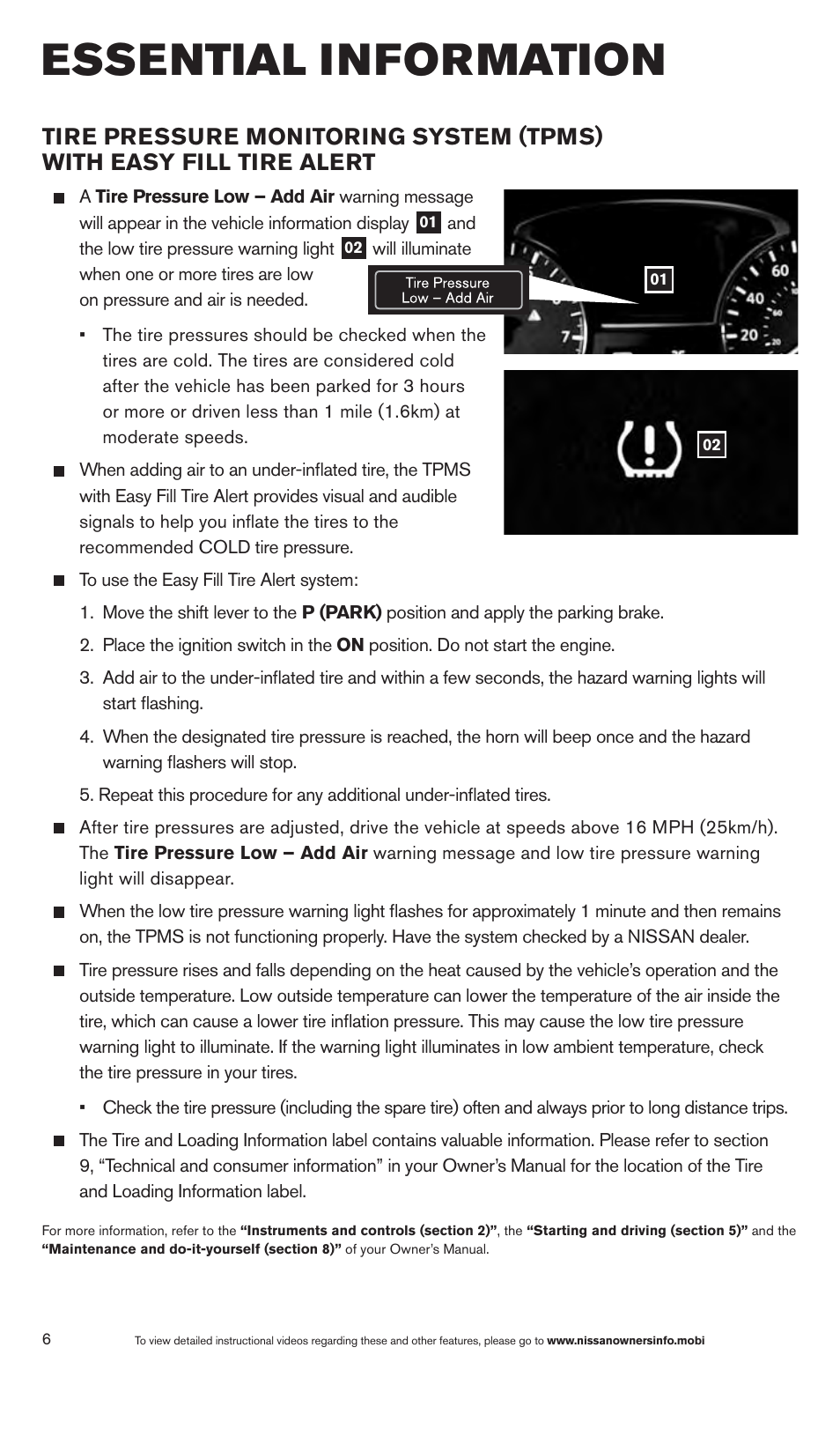 Essential information | NISSAN 2013 Altima Sedan - Quick Reference Guide User Manual | Page 8 / 28