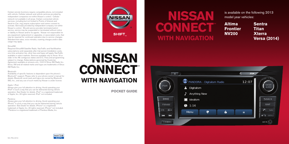 NISSAN 2013 Xterra - NissanConnect Pocket Guide User Manual | 2 pages