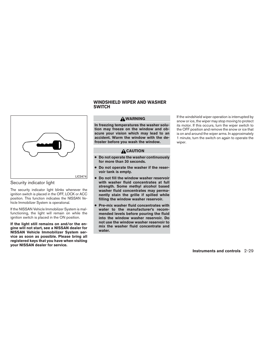 Windshield wiper and washer switch -29 | NISSAN 2014 Altima Sedan - Owner's Manual User Manual | Page 106 / 428