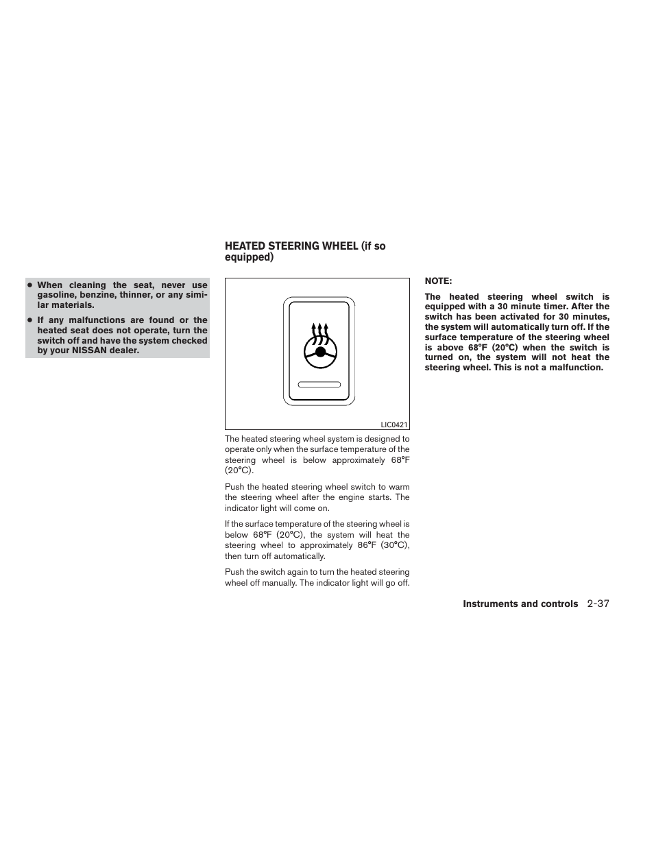 Heated steering wheel (if so equipped) -37 | NISSAN 2014 Altima Sedan - Owner's Manual User Manual | Page 114 / 428