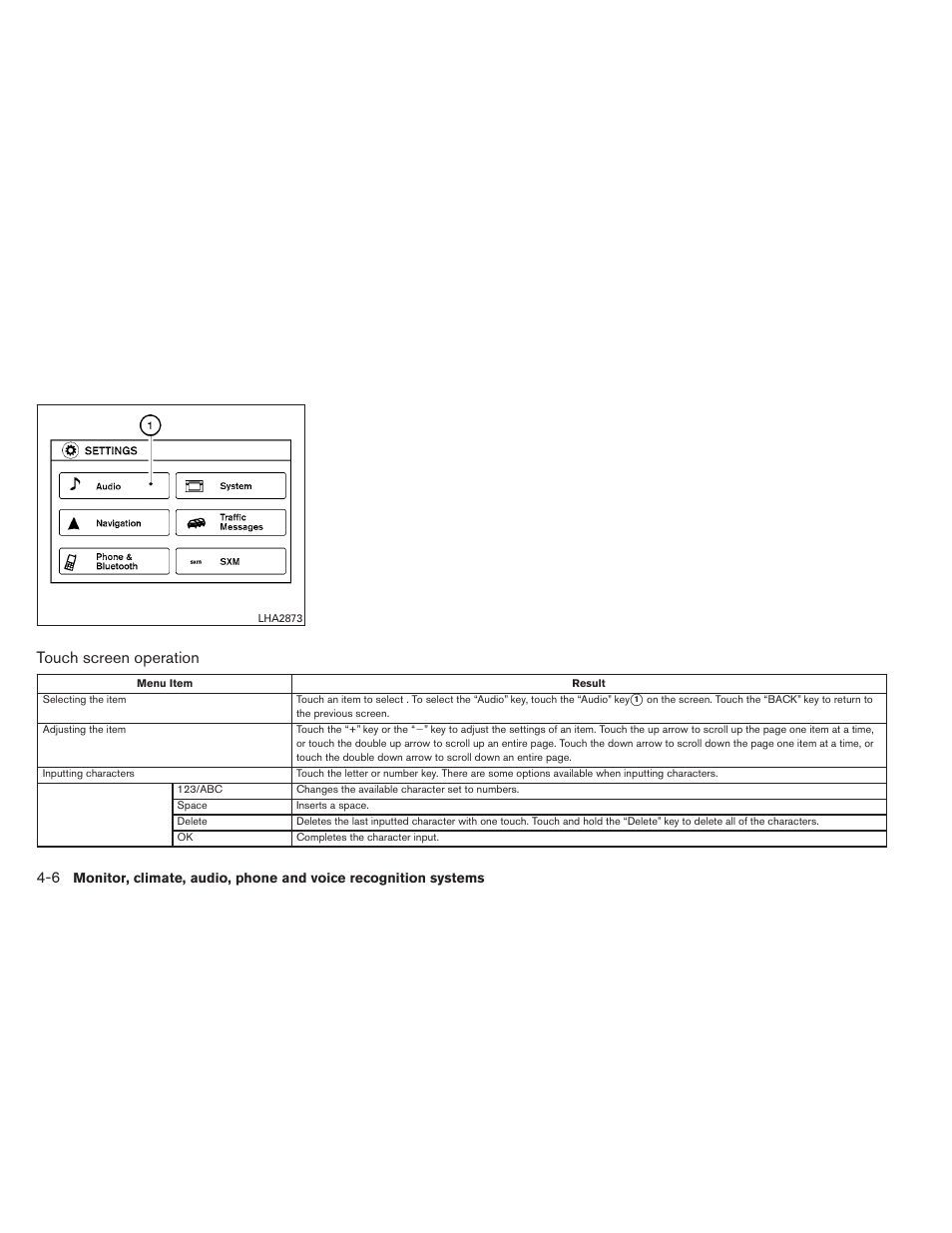 Touch screen operation | NISSAN 2014 Altima Sedan - Owner's Manual User Manual | Page 175 / 428