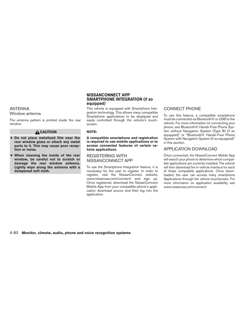 Antenna -80, Registering with nissanconnect app -80, Connect phone -80 application download -80 | NISSAN 2014 Altima Sedan - Owner's Manual User Manual | Page 249 / 428