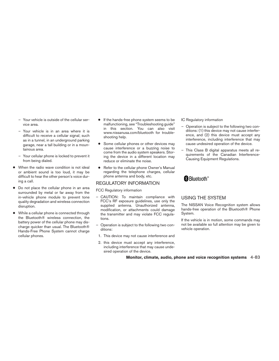 Regulatory information -83 using the system -83 | NISSAN 2014 Altima Sedan - Owner's Manual User Manual | Page 252 / 428