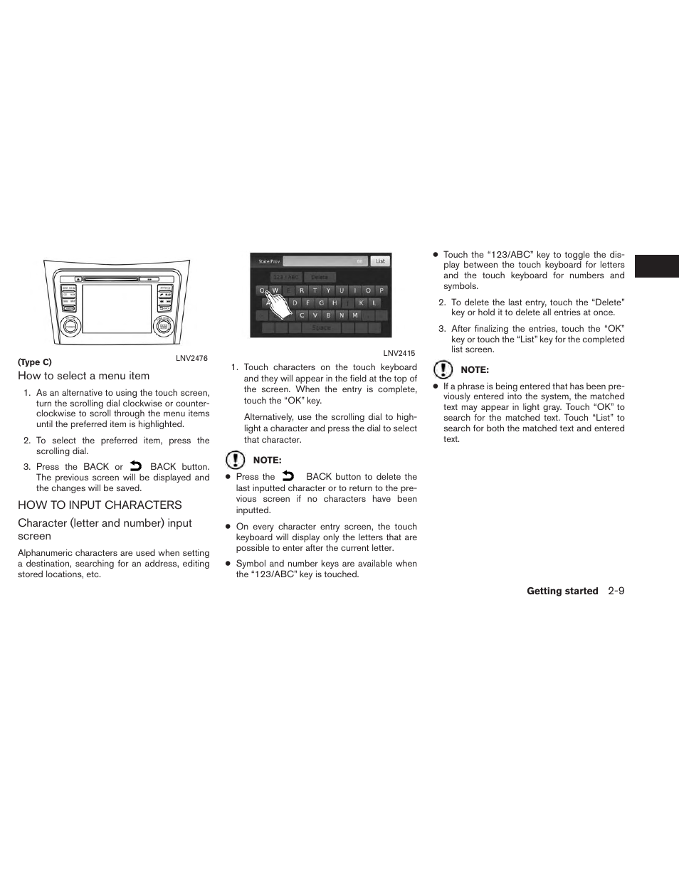How to input characters -9 | NISSAN 2014 Xterra - Navigation System Owner's Manual User Manual | Page 17 / 80