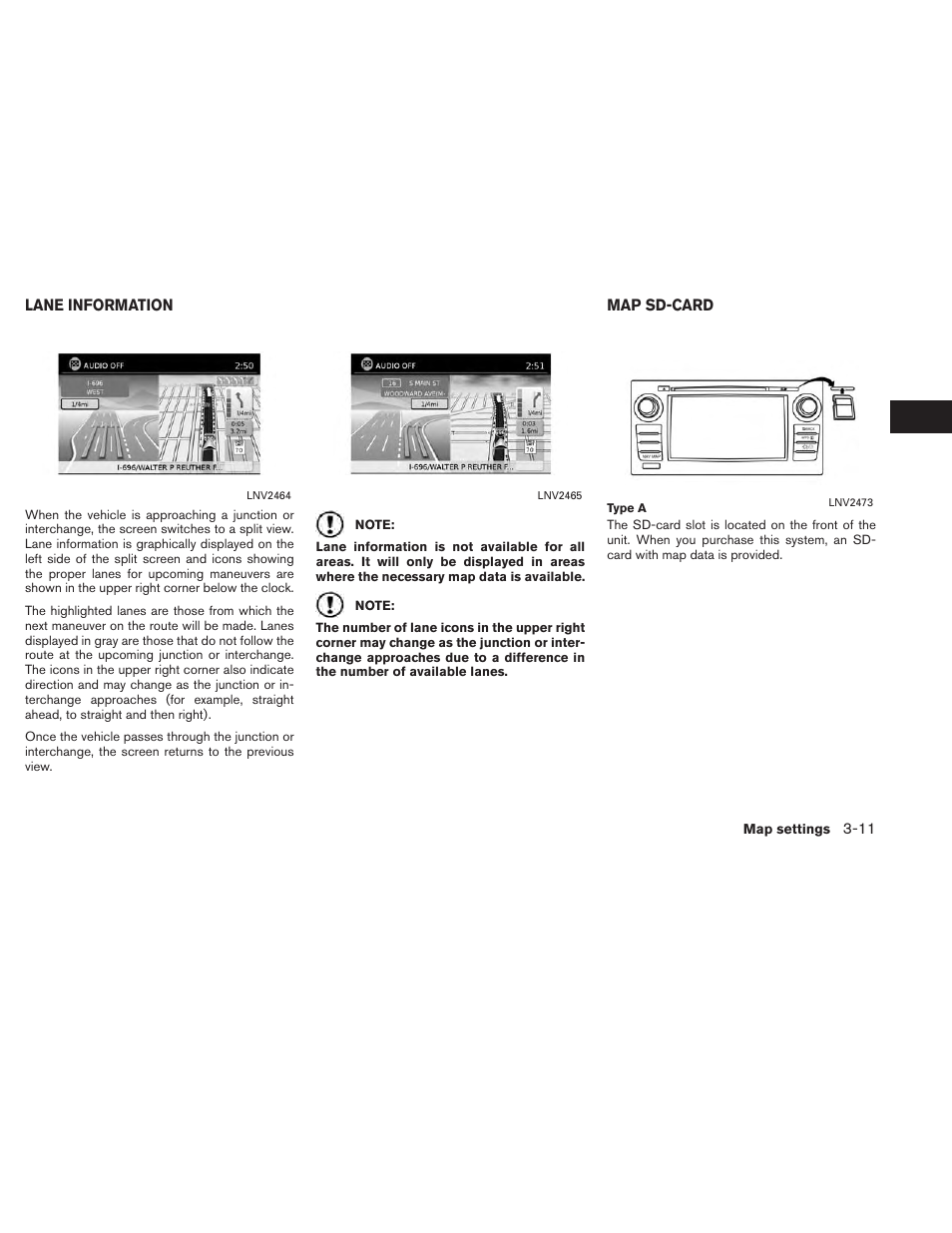Lane information -11 map sd-card -11 | NISSAN 2014 Xterra - Navigation System Owner's Manual User Manual | Page 29 / 80