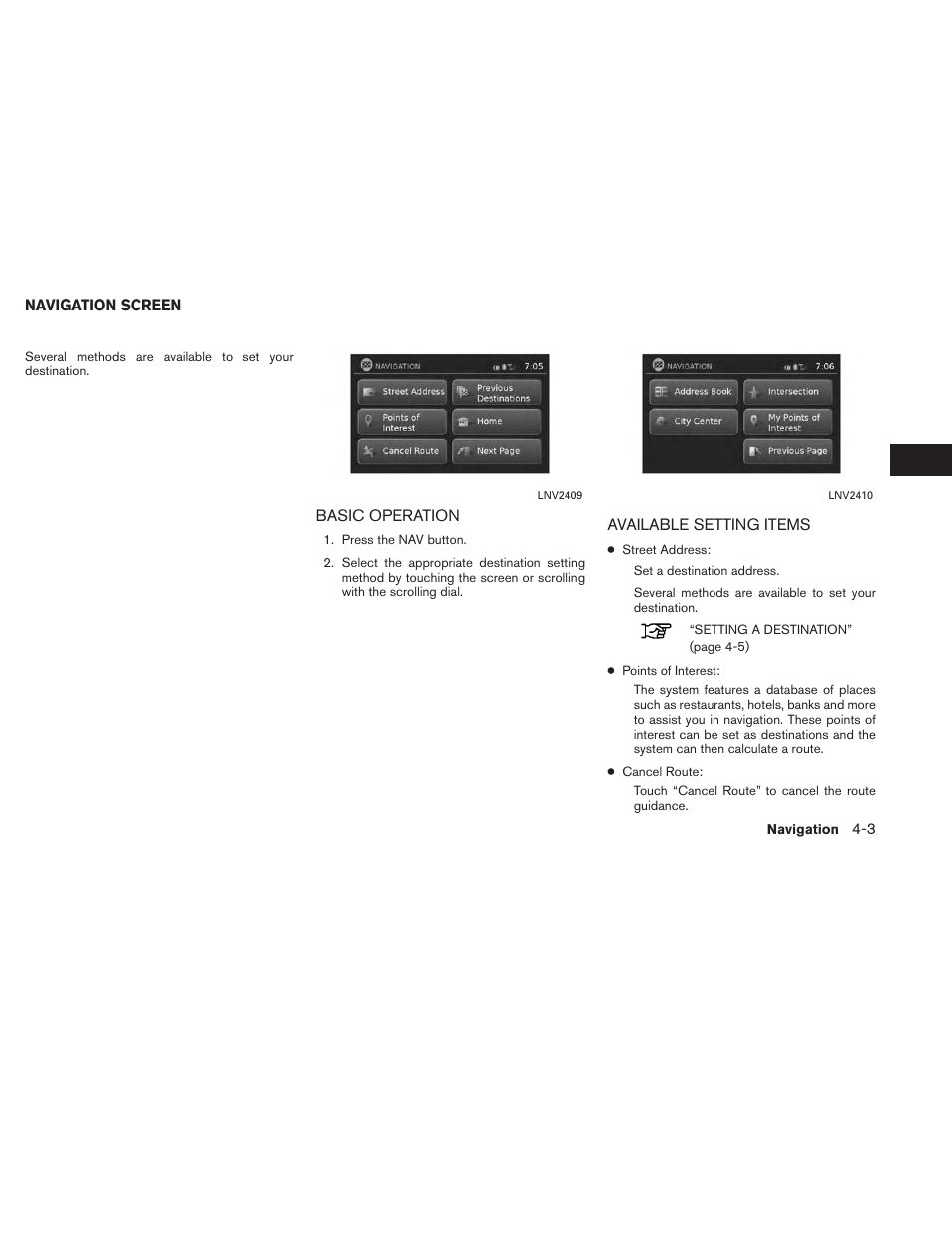 Navigation screen -3, Basic operation -3 available setting items -3 | NISSAN 2014 Xterra - Navigation System Owner's Manual User Manual | Page 37 / 80