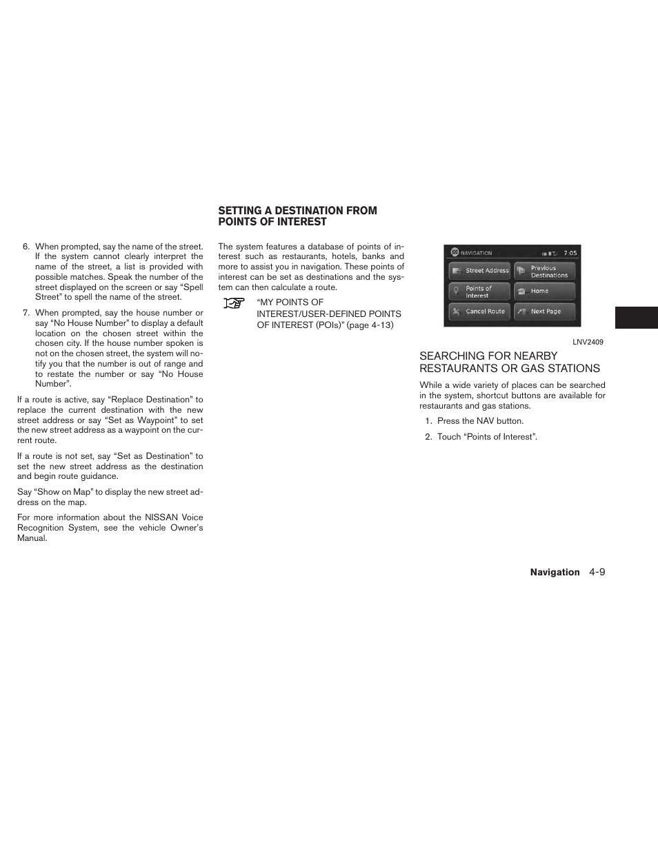Setting a destination from points of interest -9 | NISSAN 2014 Xterra - Navigation System Owner's Manual User Manual | Page 43 / 80