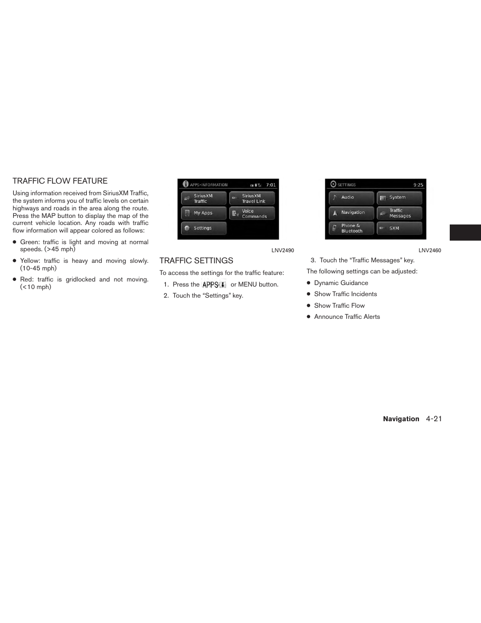 Traffic flow feature -21 traffic settings -21 | NISSAN 2014 Xterra - Navigation System Owner's Manual User Manual | Page 55 / 80