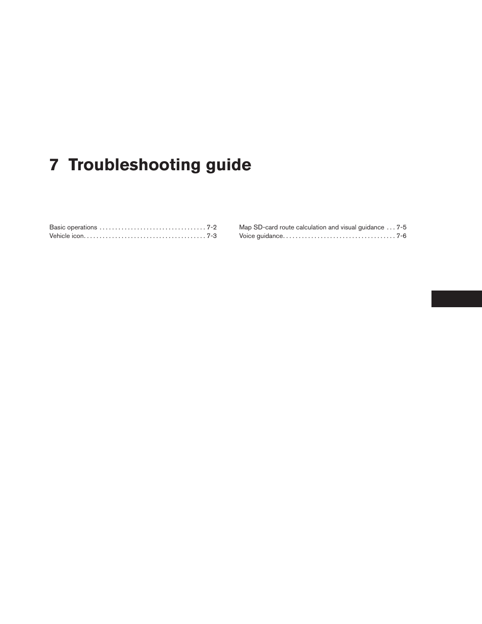 Troubleshooting guide, 7 troubleshooting guide | NISSAN 2014 Xterra - Navigation System Owner's Manual User Manual | Page 73 / 80