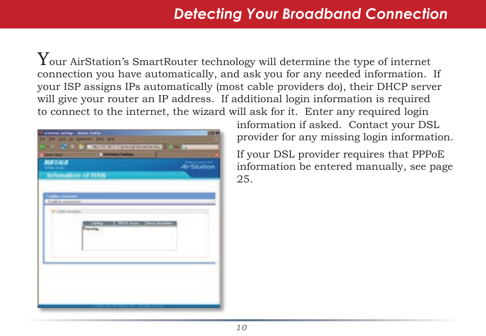 Detecting your broadband connection | Buffalo Technology Buffalo AirStation WHR-G54S User Manual | Page 10 / 93