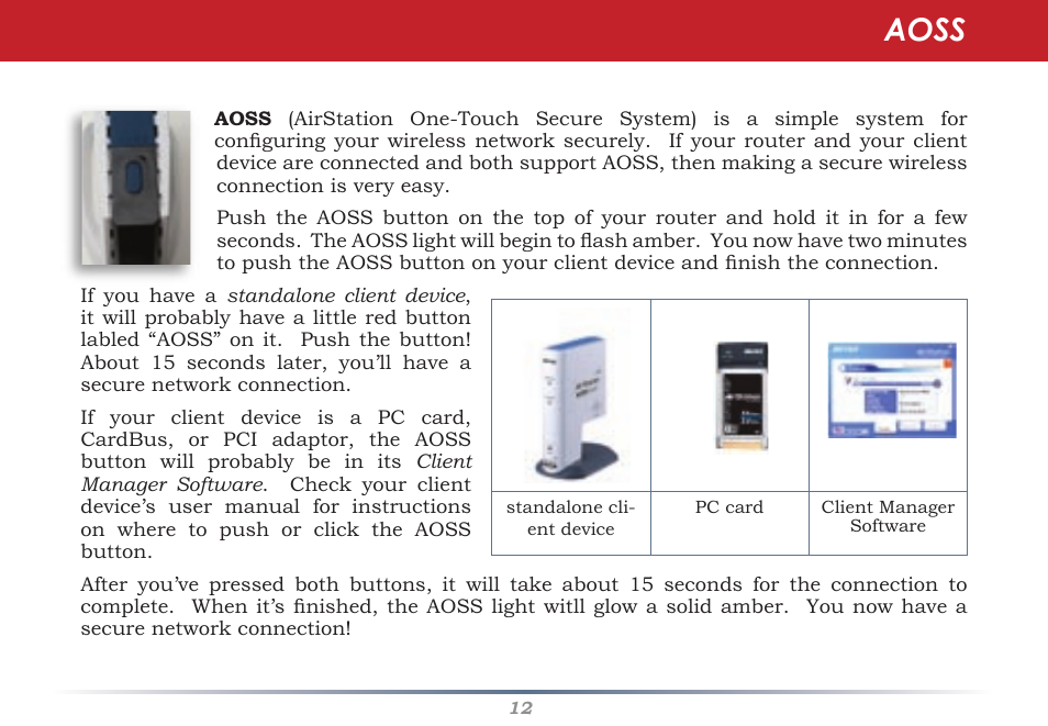 Aoss | Buffalo Technology Buffalo AirStation WHR-G54S User Manual | Page 12 / 93
