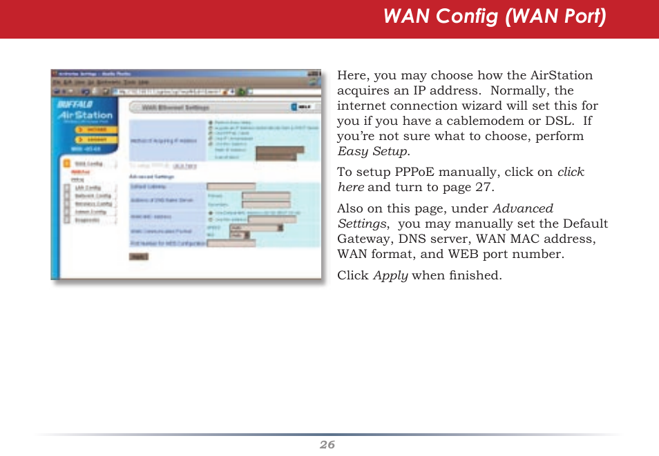Wan config (wan port) | Buffalo Technology Buffalo AirStation WHR-G54S User Manual | Page 26 / 93
