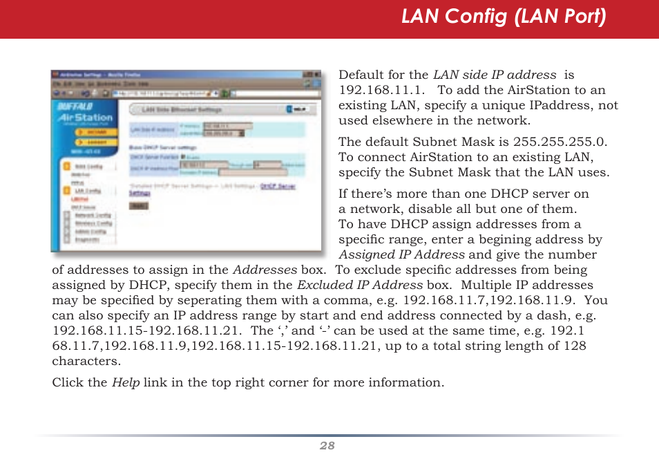 Lan config (lan port) | Buffalo Technology Buffalo AirStation WHR-G54S User Manual | Page 28 / 93