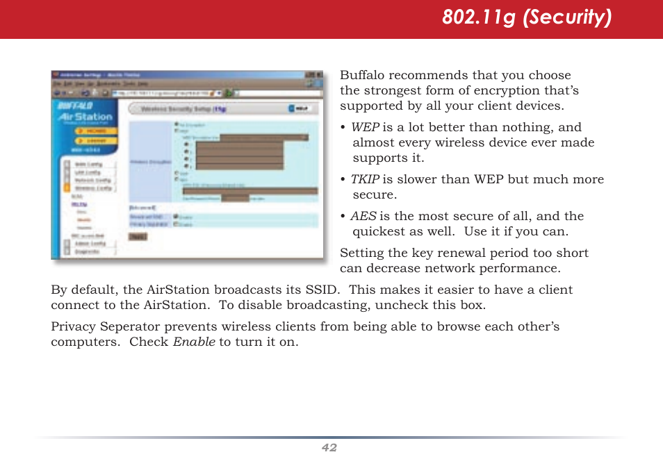 11g (security) | Buffalo Technology Buffalo AirStation WHR-G54S User Manual | Page 42 / 93