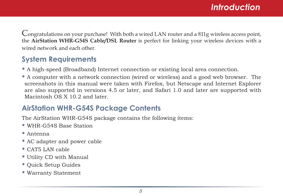 Introduction | Buffalo Technology Buffalo AirStation WHR-G54S User Manual | Page 5 / 93