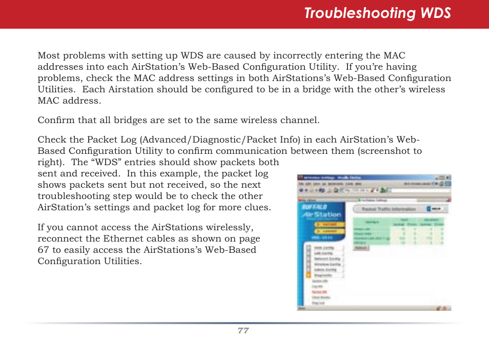 Troubleshooting wds | Buffalo Technology Buffalo AirStation WHR-G54S User Manual | Page 77 / 93
