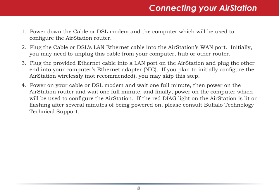 Connecting your airstation | Buffalo Technology Buffalo AirStation WHR-G54S User Manual | Page 8 / 93