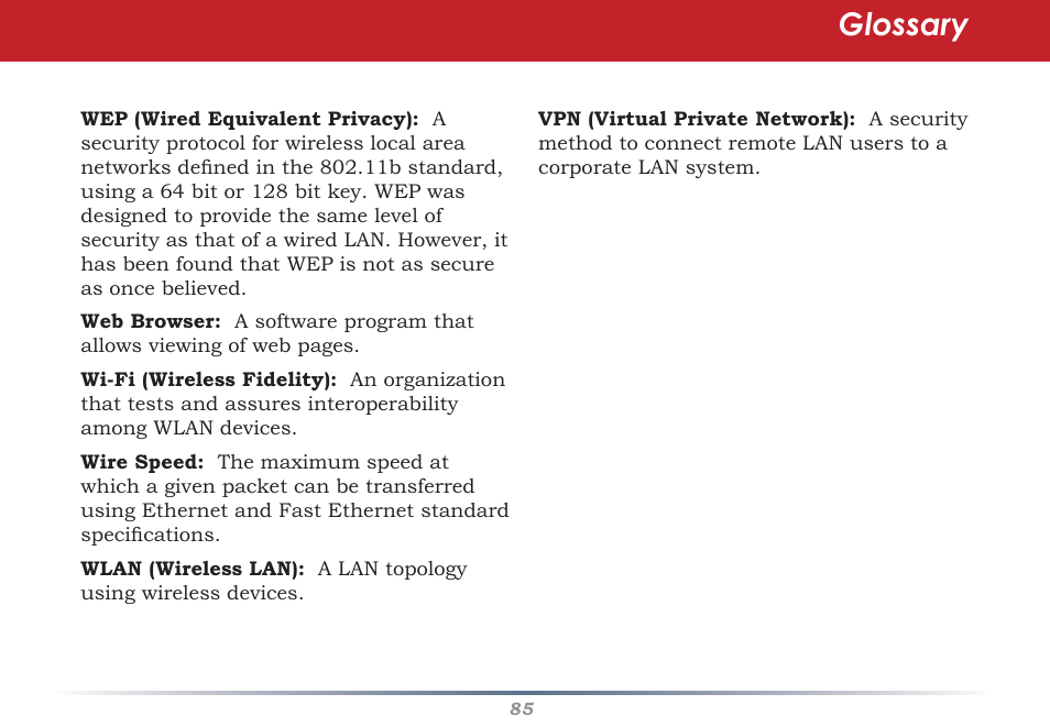 Glossary | Buffalo Technology Buffalo AirStation WHR-G54S User Manual | Page 85 / 93