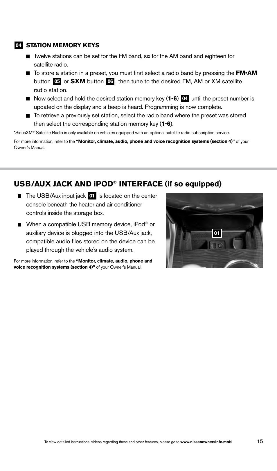 Usb/aux jack and ipod, Interface (if so equipped) | NISSAN 2014 Altima Sedan - Quick Reference Guide User Manual | Page 17 / 28