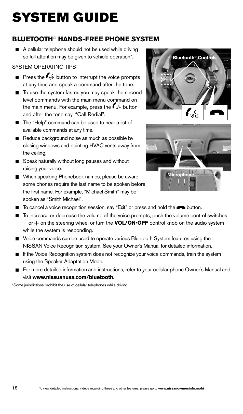 System guide, Bluetooth, Hands-free phone system | NISSAN 2014 Altima Sedan - Quick Reference Guide User Manual | Page 20 / 28