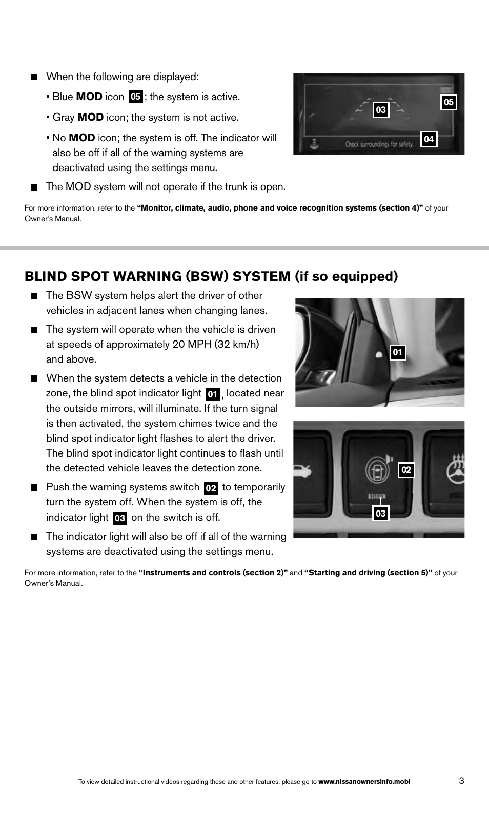 Blind spot warning (bsw) system (if so equipped) | NISSAN 2014 Altima Sedan - Quick Reference Guide User Manual | Page 5 / 28