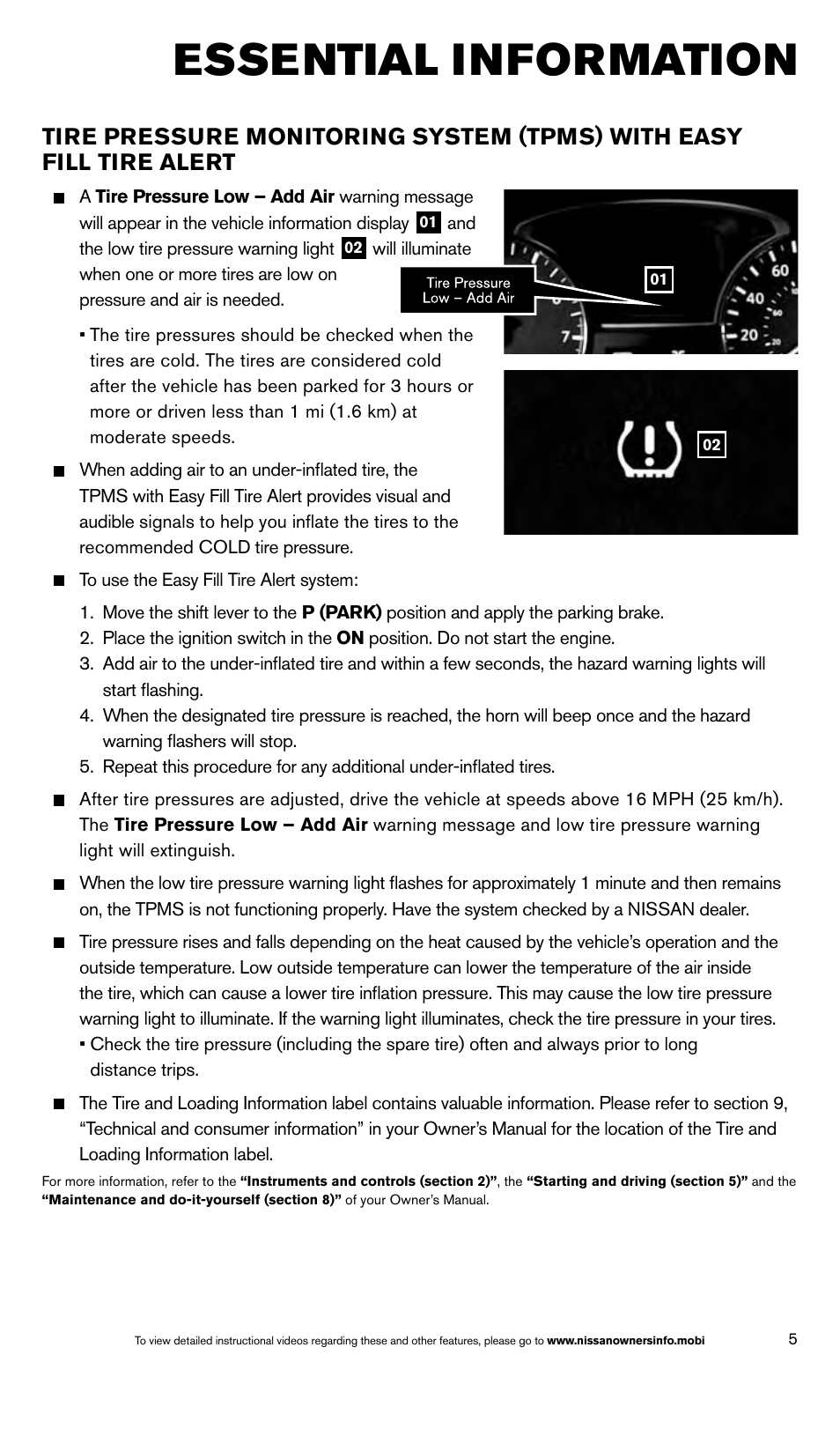 Essential information | NISSAN 2014 Altima Sedan - Quick Reference Guide User Manual | Page 7 / 28